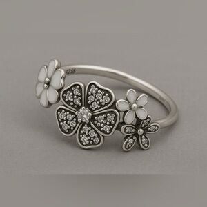 Pandora Simmering Bouquet Ring | Sterling Silver Floral Pavé | EUC 7.25 #414